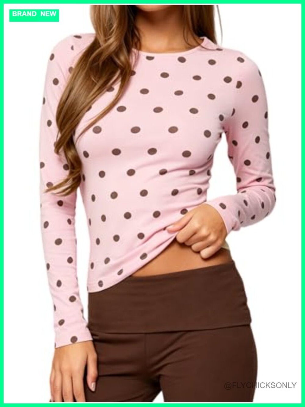 Women's Y2K Polka Dot Long Sleeve Crew Neck Crop Top